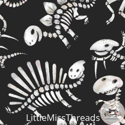 PRE ORDER - Dinosaur Bones Charcoal - Fabric - Fabric from [store] by Little Miss Threads - 
