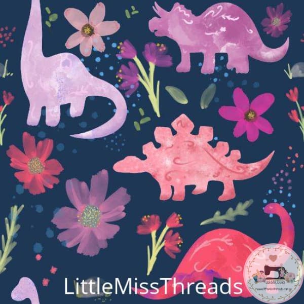 PRE ORDER - Dinosaur Flower Navy - Fabric - Fabric from [store] by Little Miss Threads - 