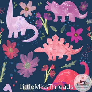 PRE ORDER - Dinosaur Flower Navy - Fabric - Fabric from [store] by Little Miss Threads - 