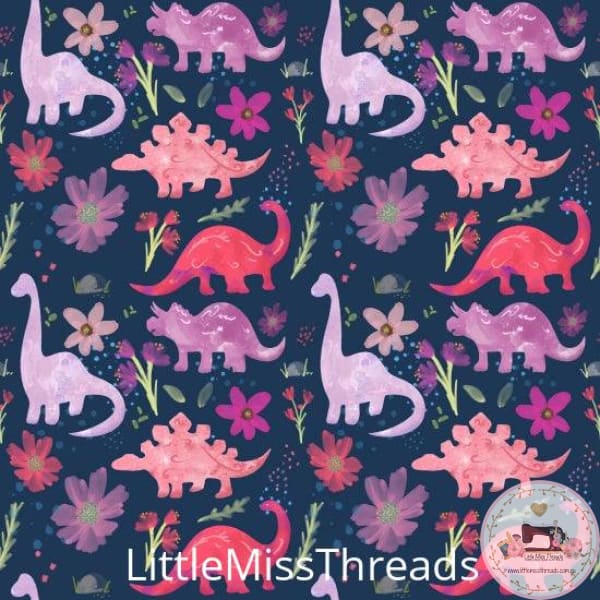 PRE ORDER - Dinosaur Flower Navy Small - Fabric - Fabric from [store] by Little Miss Threads - 