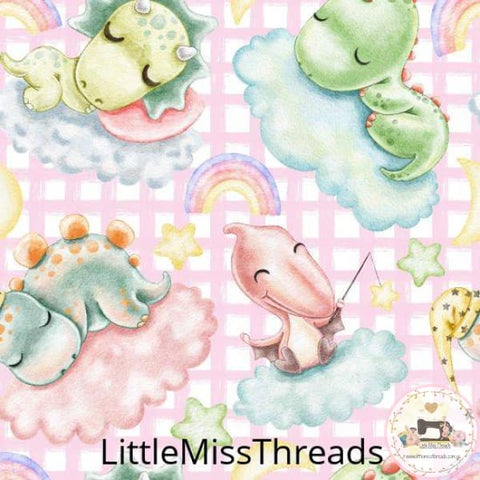 PRE ORDER - Dinosaur Kids Pink Check - Fabric - Fabric from [store] by Little Miss Threads - 