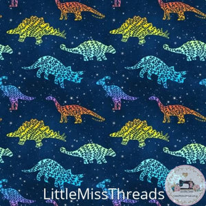 PRE ORDER - Dinosaur Rainbow Navy Small - Fabric - Fabric from [store] by Little Miss Threads - 
