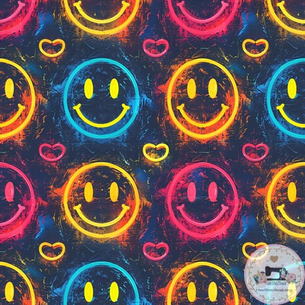 PRE ORDER - Distressed Colourful Smiley Faces - Fabric Fabric