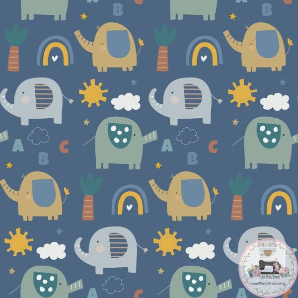 PRE ORDER - Elephants Boy Blue - Fabric Fabric