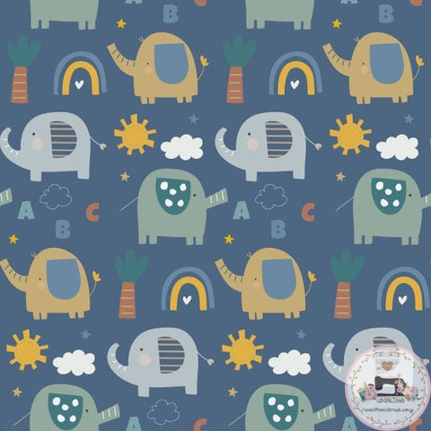 PRE ORDER - Elephants Boy Blue - Fabric Fabric