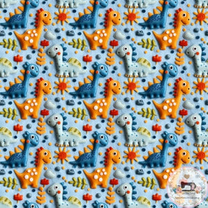 PRE ORDER - Faux 3D Happy Dino - Fabric Fabric