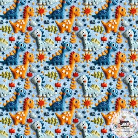 PRE ORDER - Faux 3D Happy Dino - Fabric Fabric