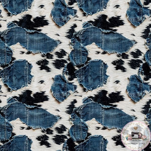 PRE ORDER - Faux Denim Cow - Fabric Fabric