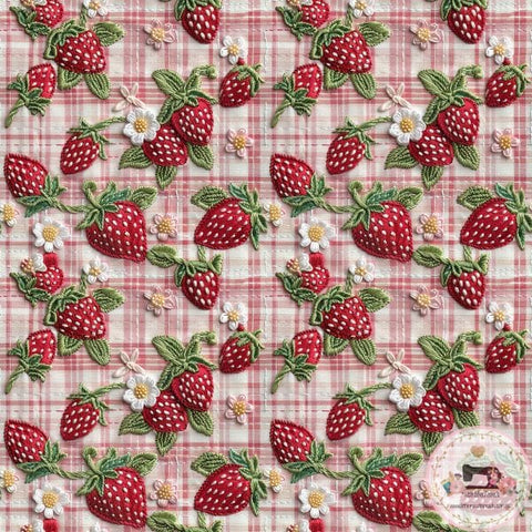 PRE ORDER - Faux Embroidered Vintage Strawberries - Fabric Fabric