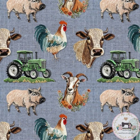 PRE ORDER - Faux Embroidery Farm Animals - Fabric Fabric