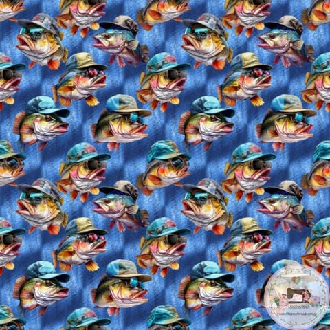 PRE ORDER - Fishing Fish with Hats - Fabric Fabric