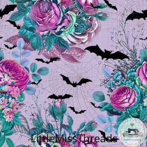 PRE ORDER - Floral Bats Halloween Purple - Fabric - Fabric from [store] by Little Miss Threads - Halloween