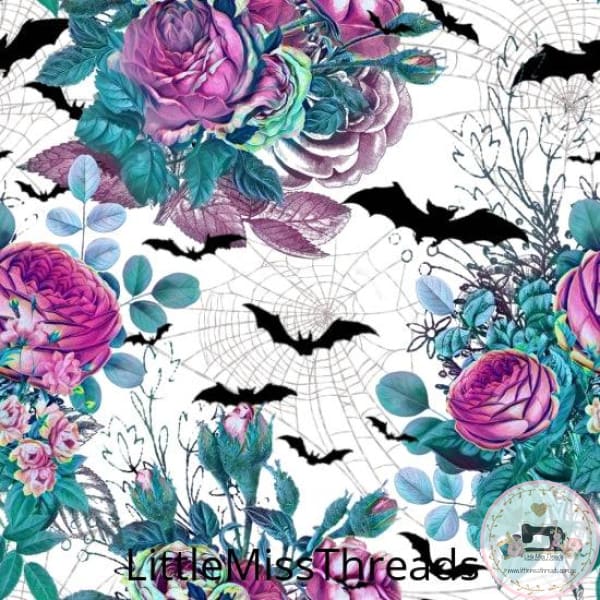 PRE ORDER - Floral Bats Halloween White - Fabric - Fabric from [store] by Little Miss Threads - Halloween