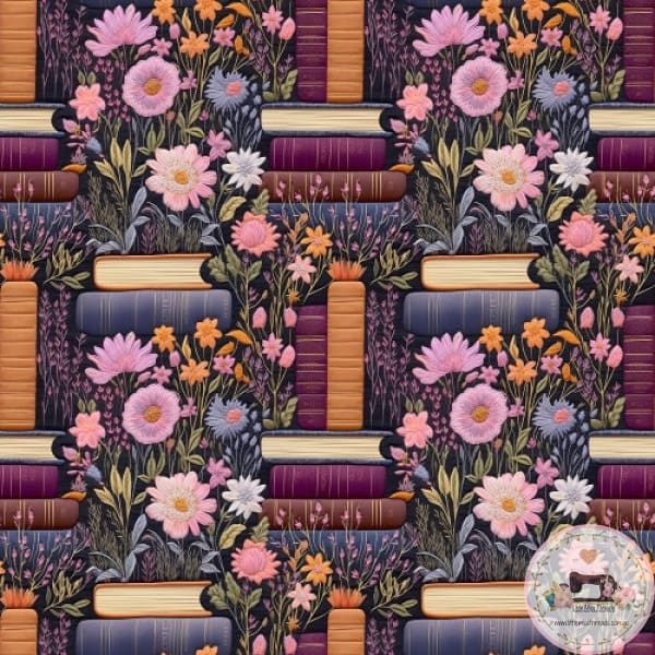 PRE ORDER - Floral Books Faux Embroidery - Fabric Fabric