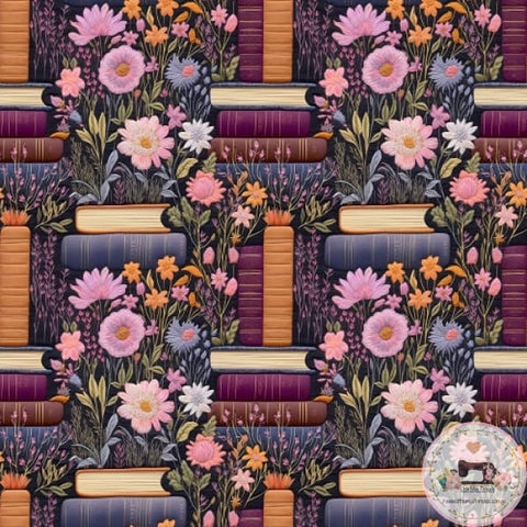 PRE ORDER - Floral Books Faux Embroidery - Fabric Fabric