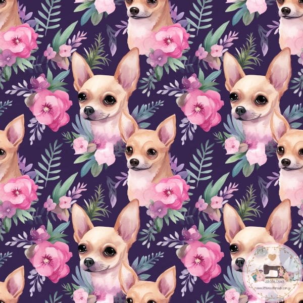 PRE ORDER - Floral Chihuahua Purple - Fabric Fabric