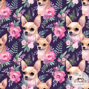 PRE ORDER - Floral Chihuahua Purple - Fabric Fabric
