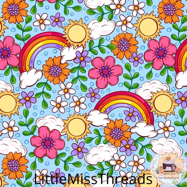 PRE ORDER - Floral Rainbow Sun Blue - Fabric - Fabric from [store] by Little Miss Threads - 