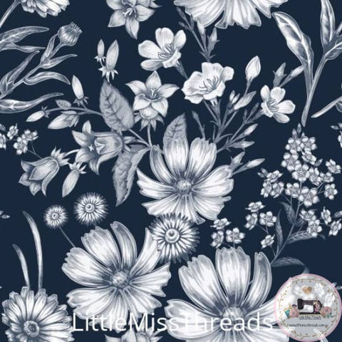 PRE ORDER - Floral Sketch Blue - Fabric - Fabric from [store] by Little Miss Threads - 