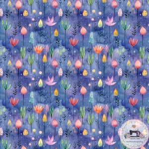 PRE ORDER - Floral Watercolour Blue Background - Fabric Fabric