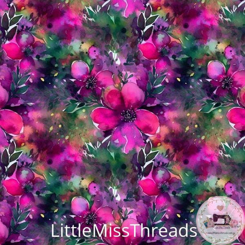 PRE ORDER - Flowers Watercolor Green Lilac - Fabric - Fabric from [store] by Little Miss Threads - 