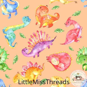 PRE ORDER - Friendly Dinosaurs Orange - Fabric - Fabric from [store] by Little Miss Threads - 