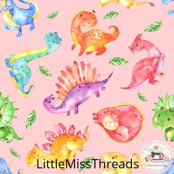 PRE ORDER - Friendly Dinosaurs Pink - Fabric - Fabric from [store] by Little Miss Threads - 