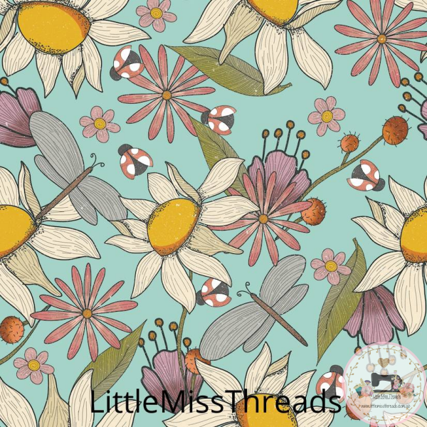 PRE ORDER - Groovy Floral Dusty Blue - Fabric - Fabric from [store] by Little Miss Threads - 