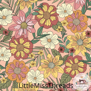 PRE ORDER - Groovy Floral Dusty Pink - Fabric - Fabric from [store] by Little Miss Threads - 