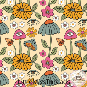 PRE ORDER - Groovy Floral Yellow Mushrooms - Fabric - Fabric from [store] by Little Miss Threads - 