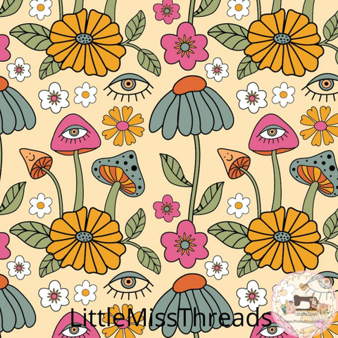 PRE ORDER - Groovy Floral Yellow Mushrooms - Fabric - Fabric from [store] by Little Miss Threads - 