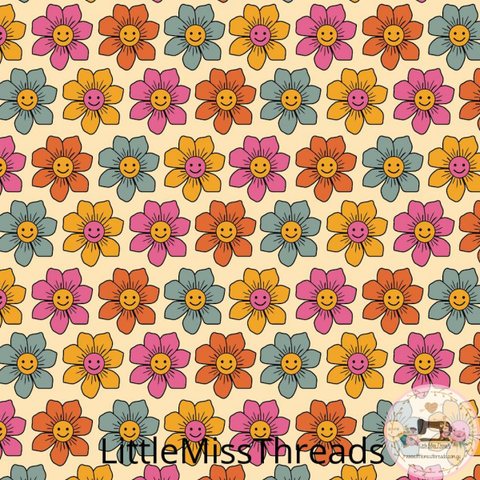 PRE ORDER - Groovy Floral Yellow Smiles - Fabric - Fabric from [store] by Little Miss Threads - 