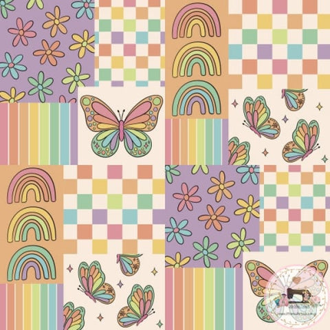 PRE ORDER - Groovy Patchwork Rainbow Butterfly - Fabric Fabric