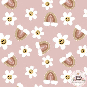 PRE ORDER - Groovy Pink Daisy Rainbow - Fabric Fabric
