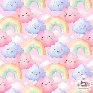 PRE ORDER - Happy Clouds Rainbow Pink - Fabric Fabric