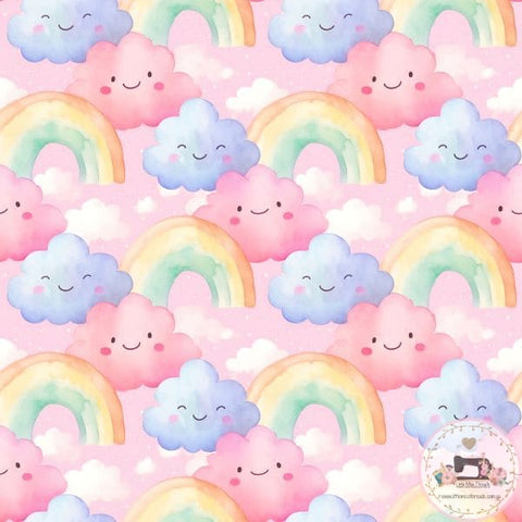 PRE ORDER - Happy Clouds Rainbow Pink - Fabric Fabric