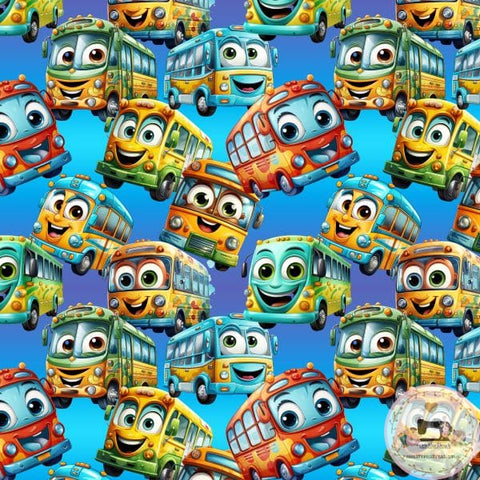 PRE ORDER - Happy Face School Bus - Fabric Fabric