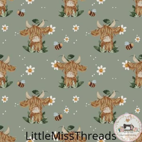 PRE ORDER - Highland Cow Daisy Bee - Fabric - Fabric from [store] by Little Miss Threads - 