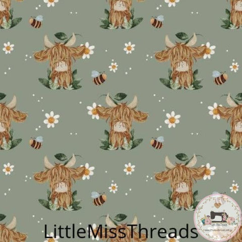 PRE ORDER - Highland Cow Daisy Bee - Fabric - Fabric from [store] by Little Miss Threads - 