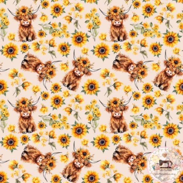 PRE ORDER - Highland Cow Sunflower - Fabric Fabric