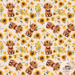 PRE ORDER - Highland Cow Sunflower - Fabric Fabric