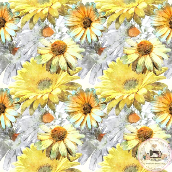 PRE ORDER - Large Daisy Floral Yellow and White - Fabric Fabric