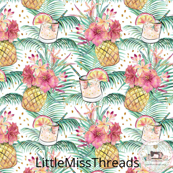 PRE ORDER - Lush Tropics Drinks White - Fabric - Fabric from [store] by Little Miss Threads - 