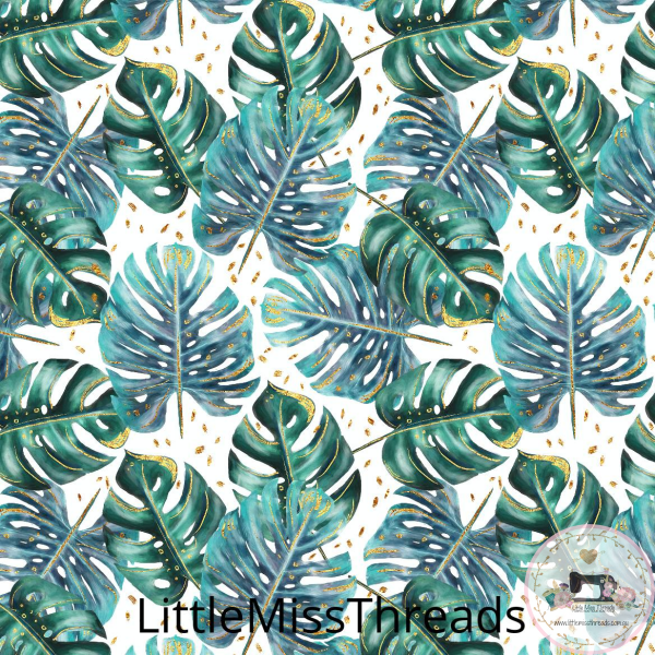 Miss Thread Good PRE ORDER - Lush Tropics Leaves White - Fabric – Little Miss Threads