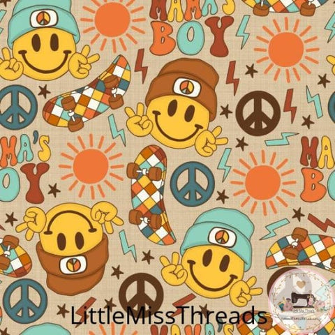 PRE ORDER - Mamas Boy Smiley Face - Fabric - Fabric from [store] by Little Miss Threads - 