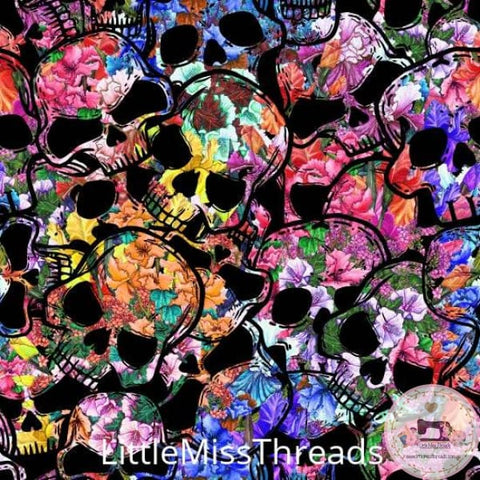 PRE ORDER - Multicolour Floral Skulls - Fabric - Fabric from [store] by Little Miss Threads - 