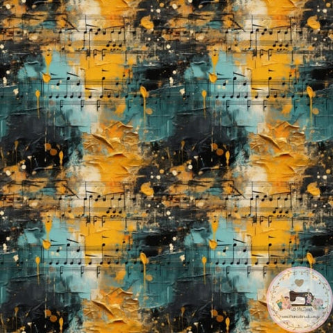 PRE ORDER - Music Notes Green and Gold Oil Paint - Fabric Fabric