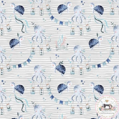PRE ORDER - Octopus Grey Stripe - Fabric Fabric