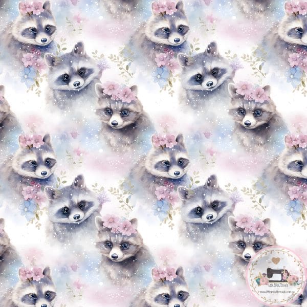 PRE ORDER - Pastel Floral Racoons - Fabric Fabric