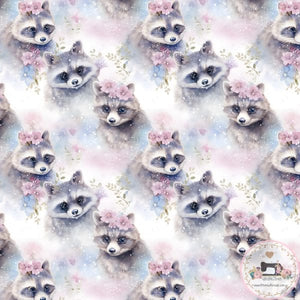 PRE ORDER - Pastel Floral Racoons - Fabric Fabric